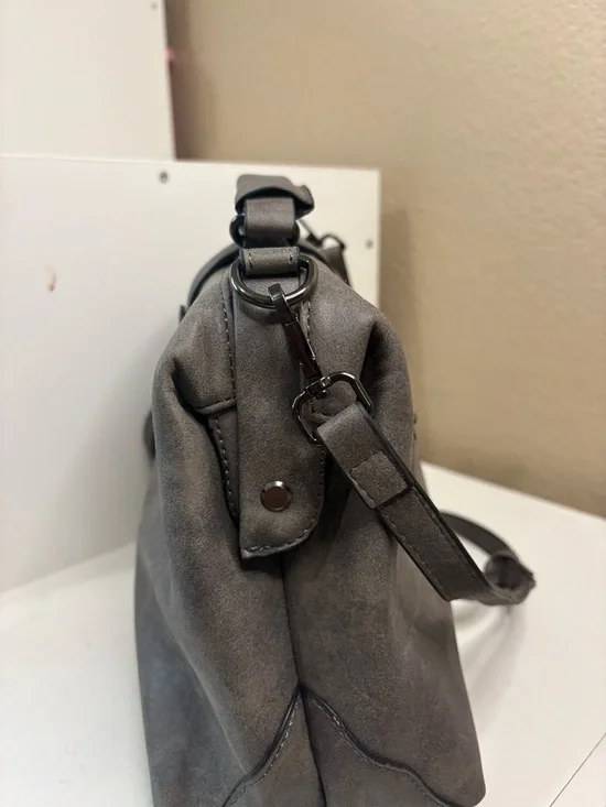 Vintage Doctor Bag Gray Vegan Leather Satchel Structured Multi Pocket - Picture 5 of 9